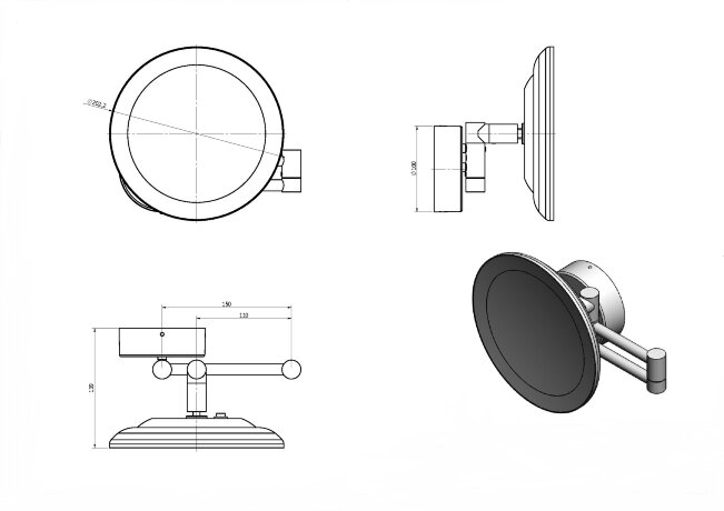 Зеркало LANGBERGER VICO 71585-3-BP подвесное поворотное трехкратное увеличение с подсветкой кабель в стене цвет черный матовый
